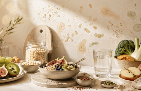 limentos e composição editorial sobre probiótico, microbiota intestinal e equilíbrio intestinal em artigo da Nutricci