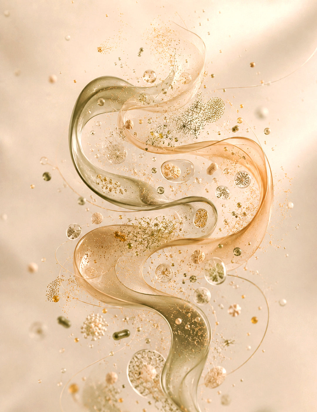 Imagem editorial sobre microbiota intestinal, ecossistema microbiano e ciência Nutricci